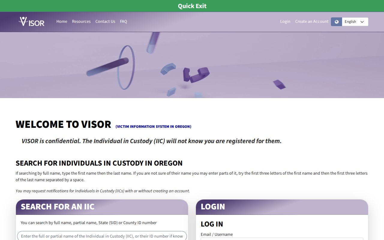 Gilliam County inmate release search on current Oregon VISOR